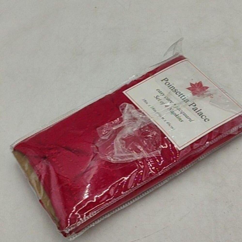Benson Mills Poinsettia Red Christmas Embroidered Dinner Napkins 18x18 Set of 4